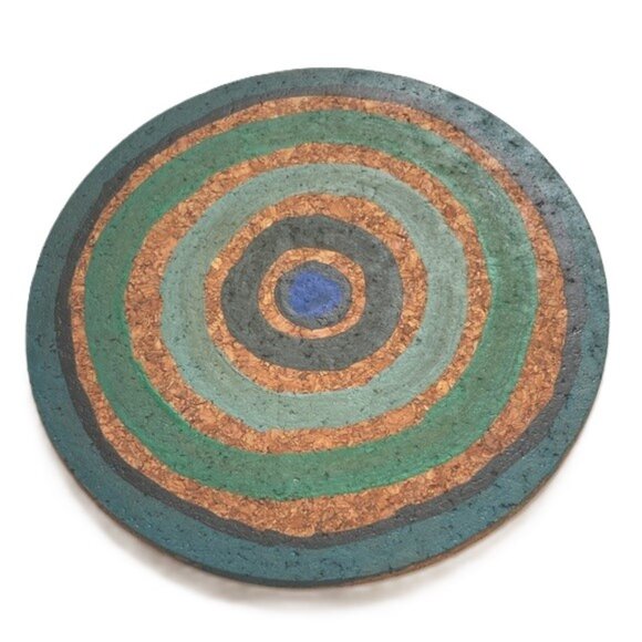 Cork Trivet Boho Bohemian Chic Hand Painted Round 7.5 inch Diameter - Picture 1 of 7